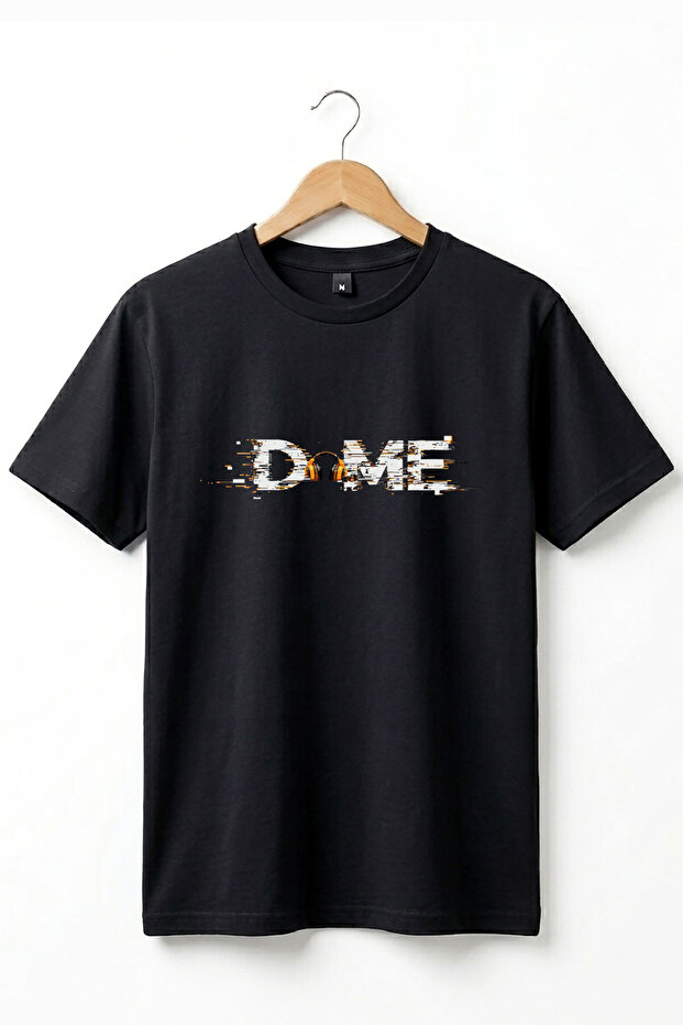 Unisex Music Themed Dome Written Headphone Figured Glitch Design Street Style 100% Cotton Basic T-Shirt