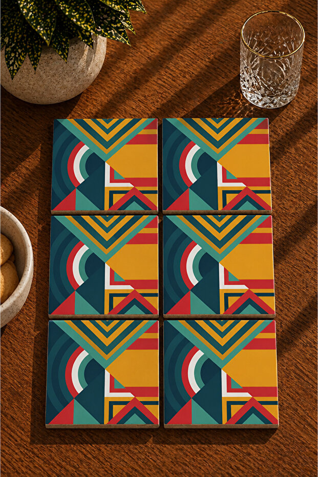 Abstract - Geometric Themed Set of 6 Coasters - Uv Printing Mdf - 10X10 cm
