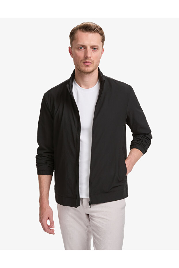 Black Stand Collar Seasonal Coat 50321677-Vr046
