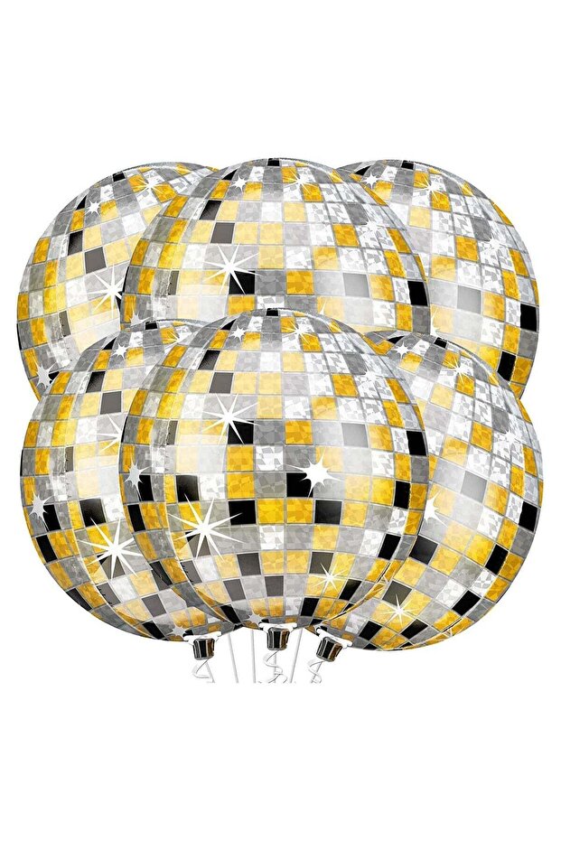 Disco Ball Balloons for Party Decorations Large 22 Inches 360 Degree 4D Round Sphere Foil (6 pcs) (G