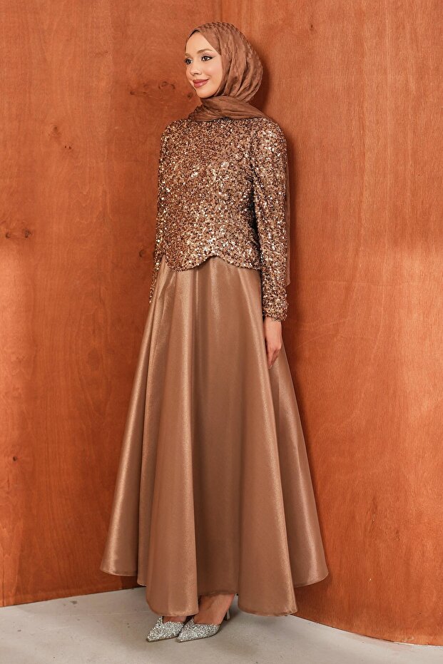 Mink Top Sequined Design Evening Dress