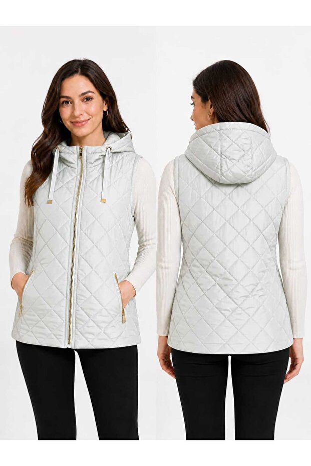 Women's Hooded Puffer Vest with Zipper Capitone