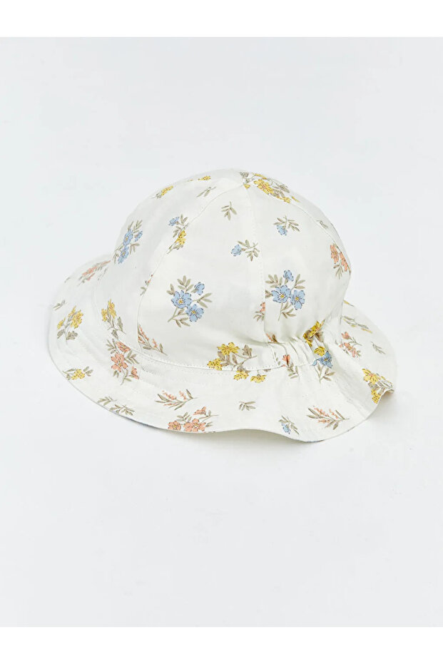 Ecru Flower Printed Baby Girl Bucket Hat