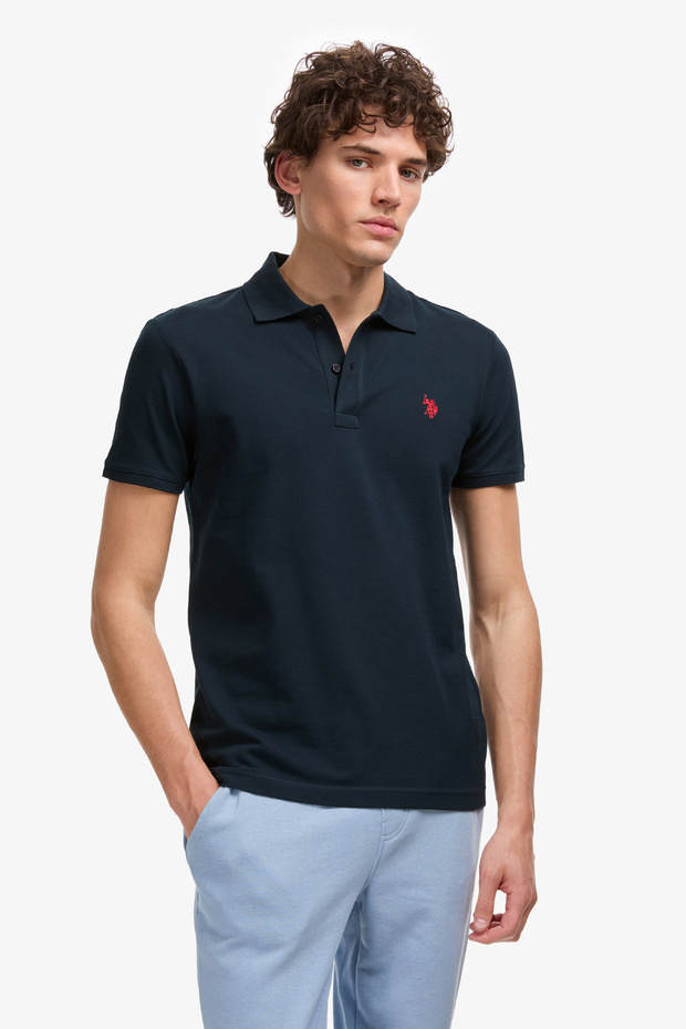 Men's Slim Fit Polo Collar Dark Navy Blue Basic T-Shirt 50322347-Vr100