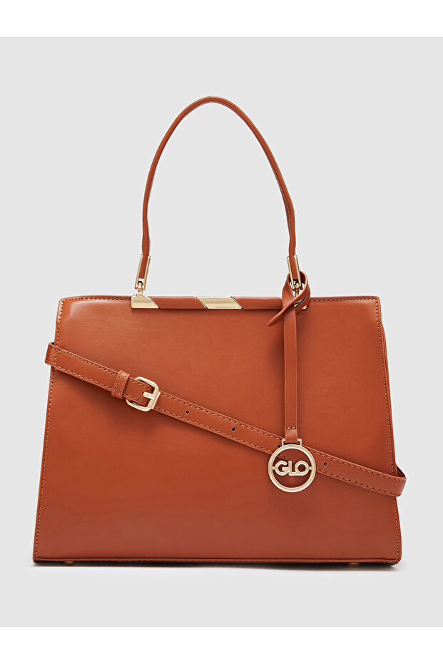 Tan Solid Handbag with Zip Closure - 2