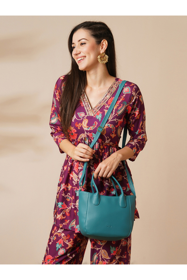 Green Faux Leather Textured Crossbody Bag