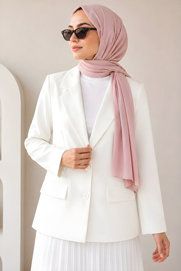 White Lined Blazer Jacket - 1