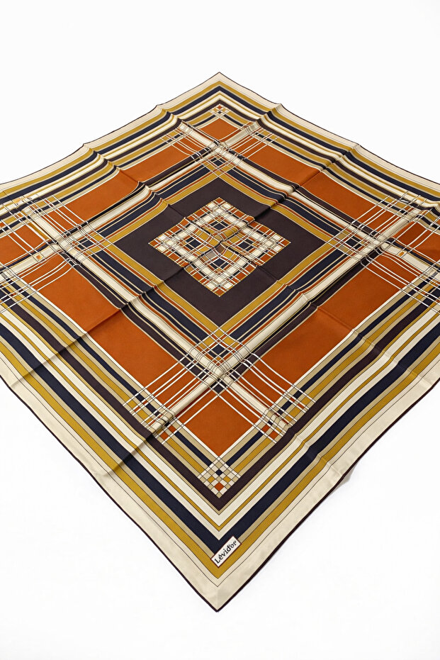 Tivil Pure Silk Scarf Ist 2817-2 Orange Plaid Pattern