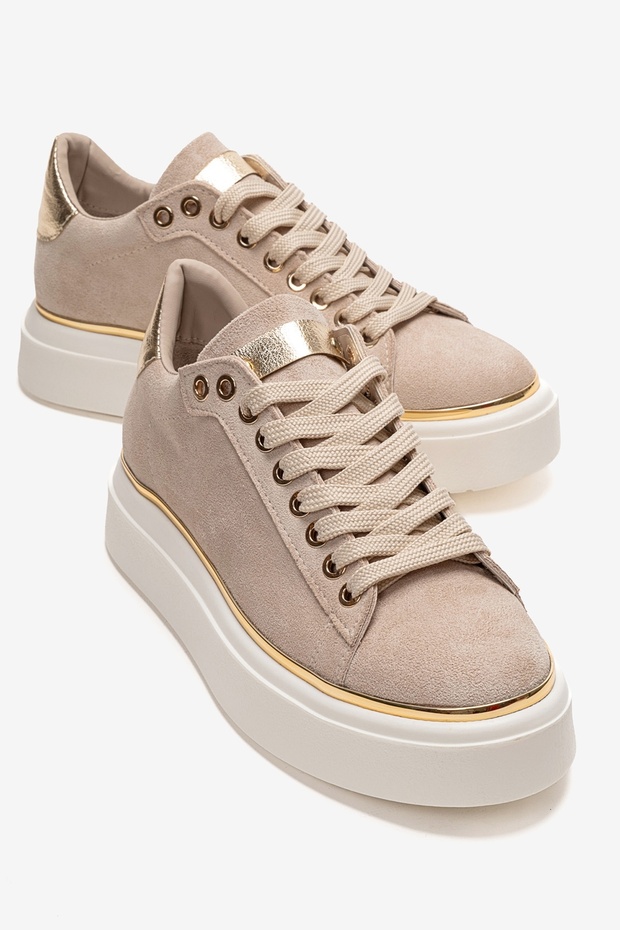 Borena Beige Suede Thick Soled Women's Casual Sports Shoes