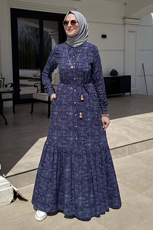 Süreyya Denim Effect Shirt Dress Navy Blue