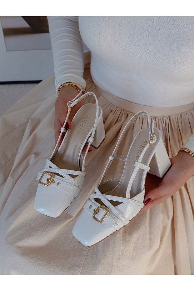 Higher Heel Toe Buckle Open Back Cross Strap High Thick Block Heeled Women's Shoes