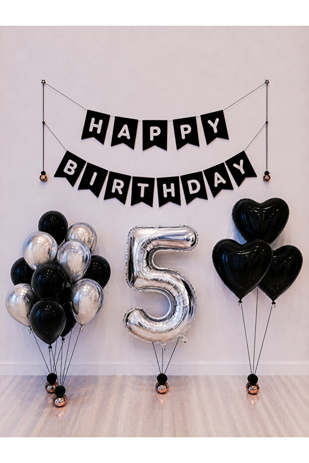 مجموعة بالونات فضية لعيد ميلاد سعيد -5-