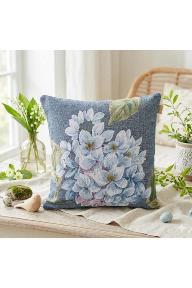 Blue Ortanca Jacquard Woven Tapenstry Decorative Kirlent 45*45