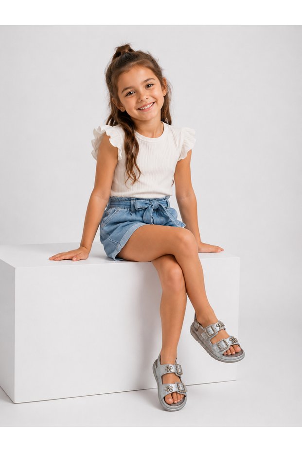 Girl's Double Buckle Glittery Lightweight Orthopedic Sole Sandals