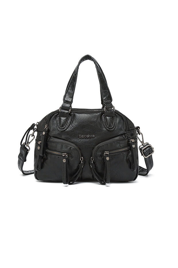 Black Small Size Multi-Pocket Long Strap Women's Daily Hand and Shoulder Bag