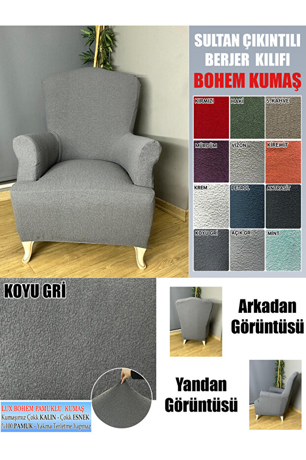 Bohem Cotton Fabric Sultan Protrussion Model Complete Dressing Chair Cover, It Is a Thick Fabric.