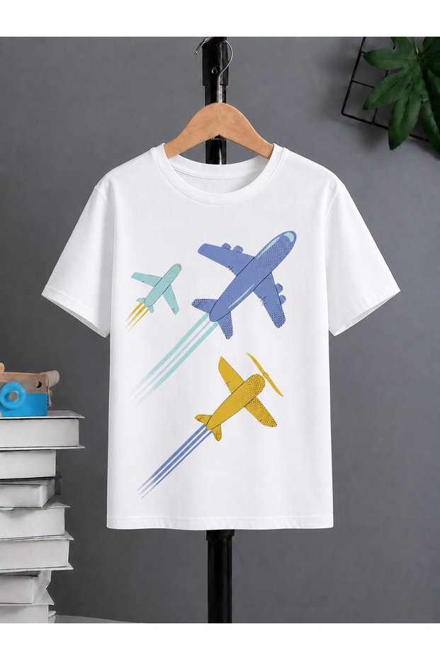 Unisex Oversize T-Shirt Three Airplanes Printed 100% Cotton T-Shirt Comfortable Fit