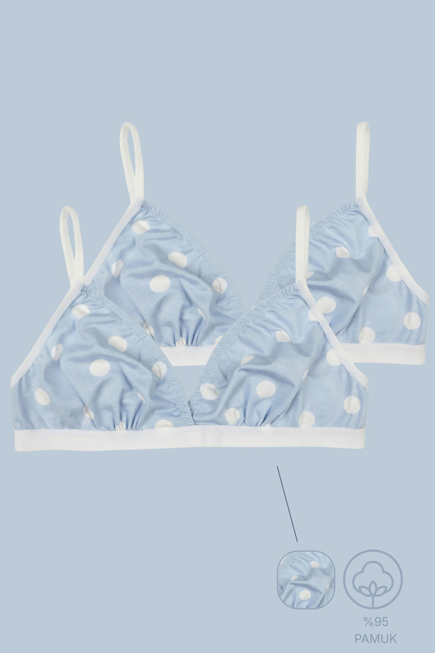 2-Piece Blue, White Cotton / Elastane Girls' Polka Dot Bralette Set Lcvictoria
