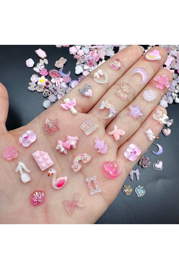 20pcs Random 20pcs Mixed Shape Nail Art Charms Cute Bear Ribbon Flower Love Resin 3D Rhinestones Nai