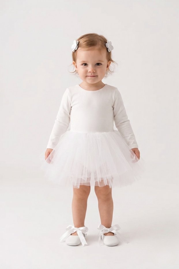 Ecru Tutu Skirt Long Sleeve Baby Girl Ballerina Dress - Miranda