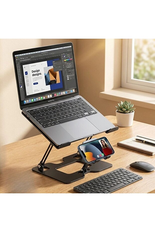 2-in-1 Laptop and Phone Stand Foldable Metal Ergonomic Riser