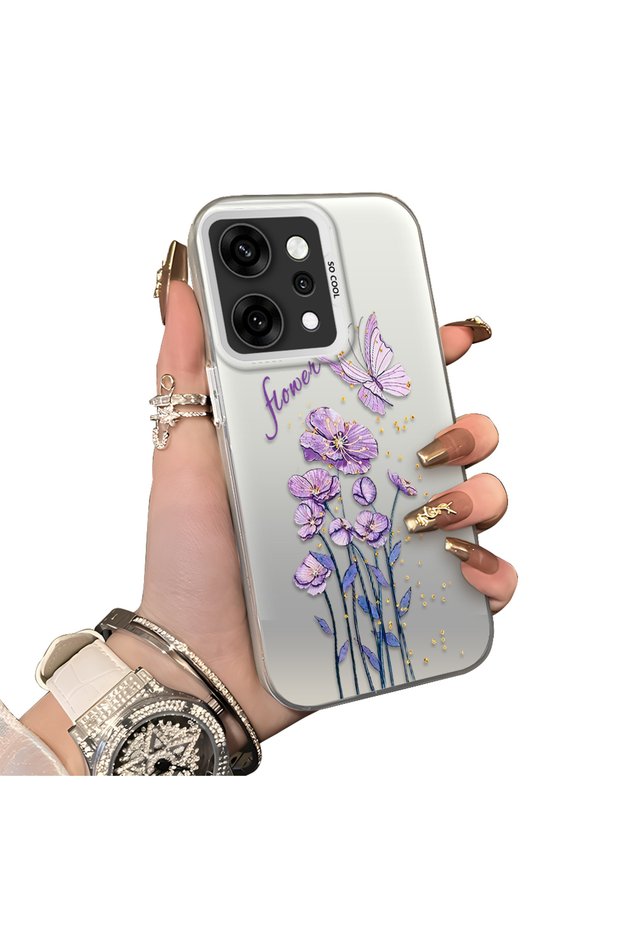 Oppo Reno 14 Pro 5g Compatible Silicone Edge Hard Back Anti-Fall Phone Case with Floral Pattern