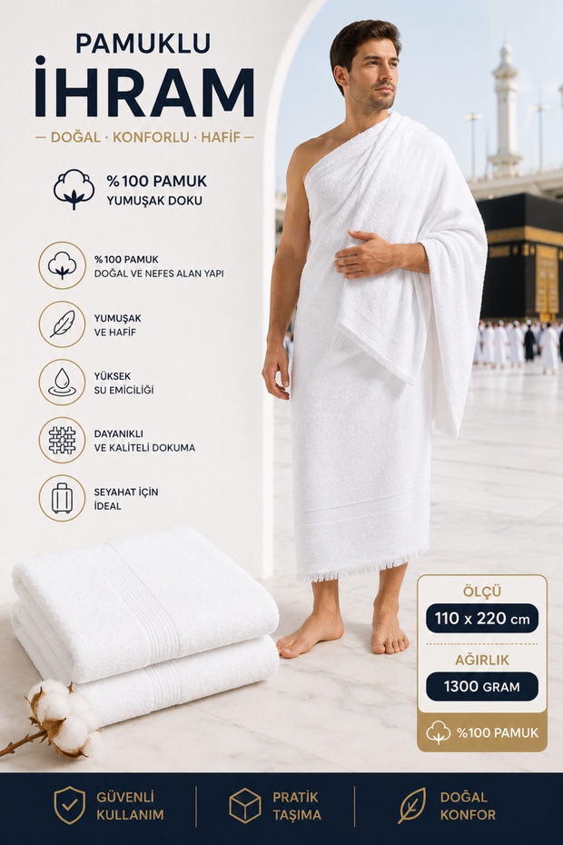 Medina Collection Soft Touch 100% Cotton 110X220 cm 1300 Grams Adult Hajj Umrah Ihram
