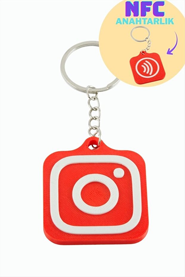 سلسلة مفاتيح NFC مطبوعة ثلاثية الأبعاد بشعار Instagram - باللون الأحمر