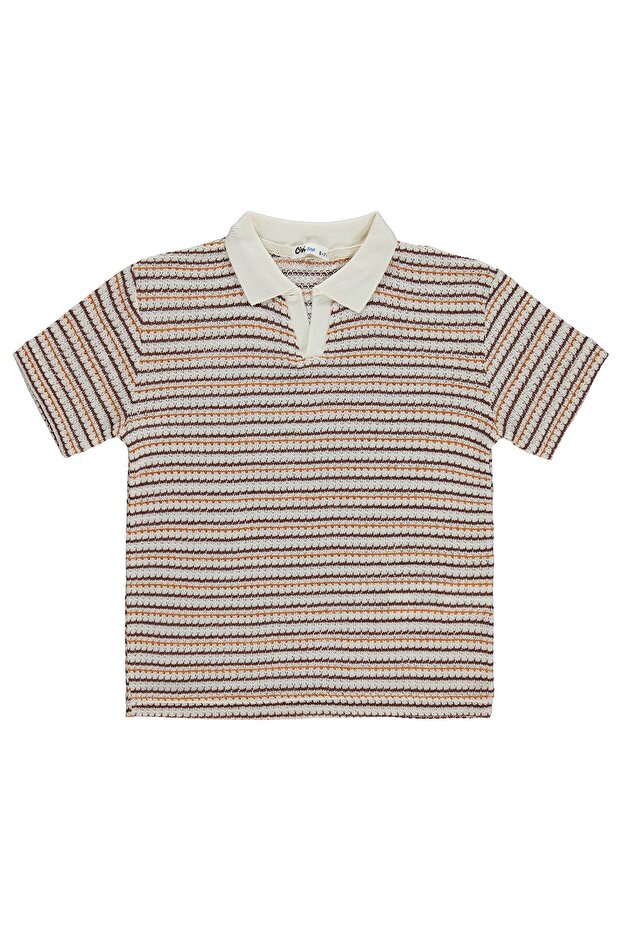 Polo Collar Thin Striped T-Shirt for 10-13 Years Old - Brown