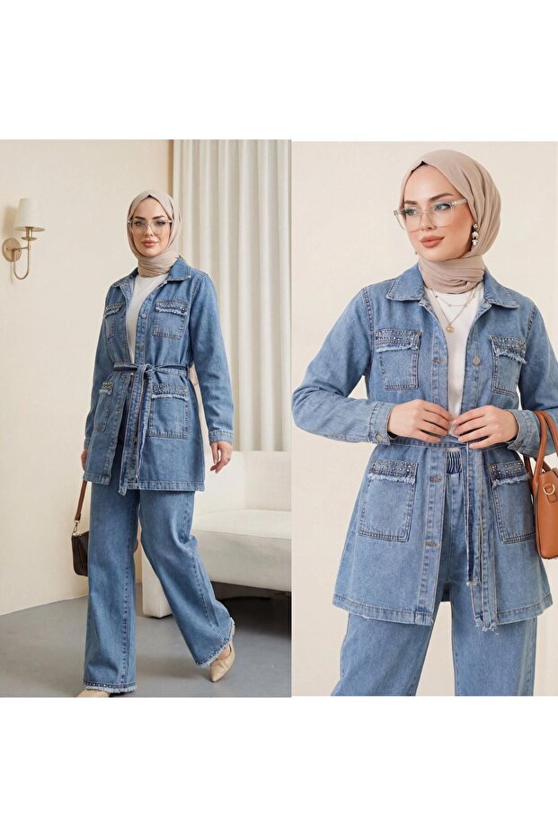 Women's Jeans Top and Bottom Set with Stone Details