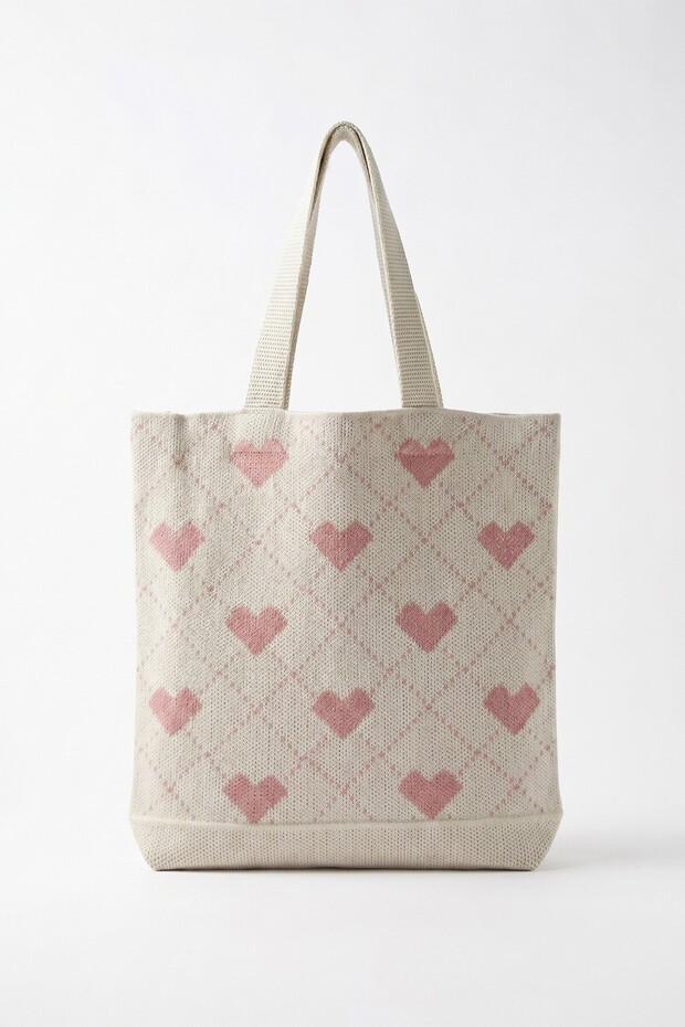 Women's Ecru Heart Detailed Shoulder Tote Bag