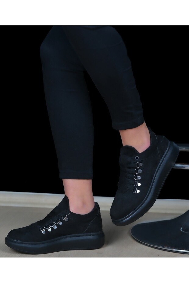 Women's Sport Casual Suede Shoes Black Color