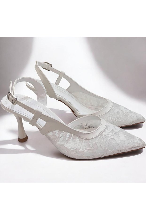 Open Back Lace Embroidery Detail Heeled Shoes