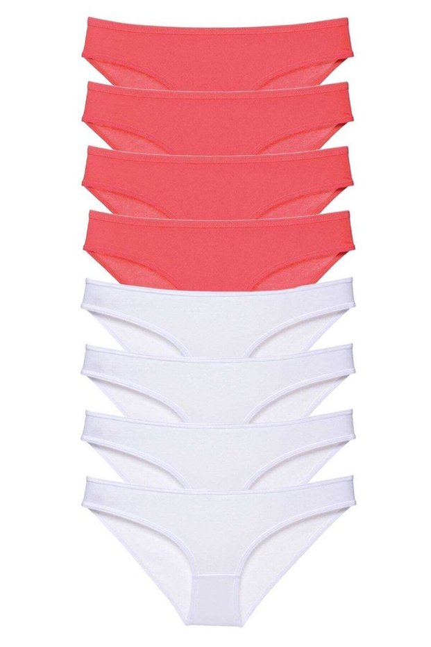 Glb-Stl41414 8 Pieces Eco Set Lycra Women's Slip Panties Fuchsia White