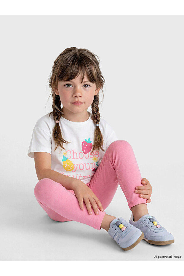 Beige Printed Girls' Set