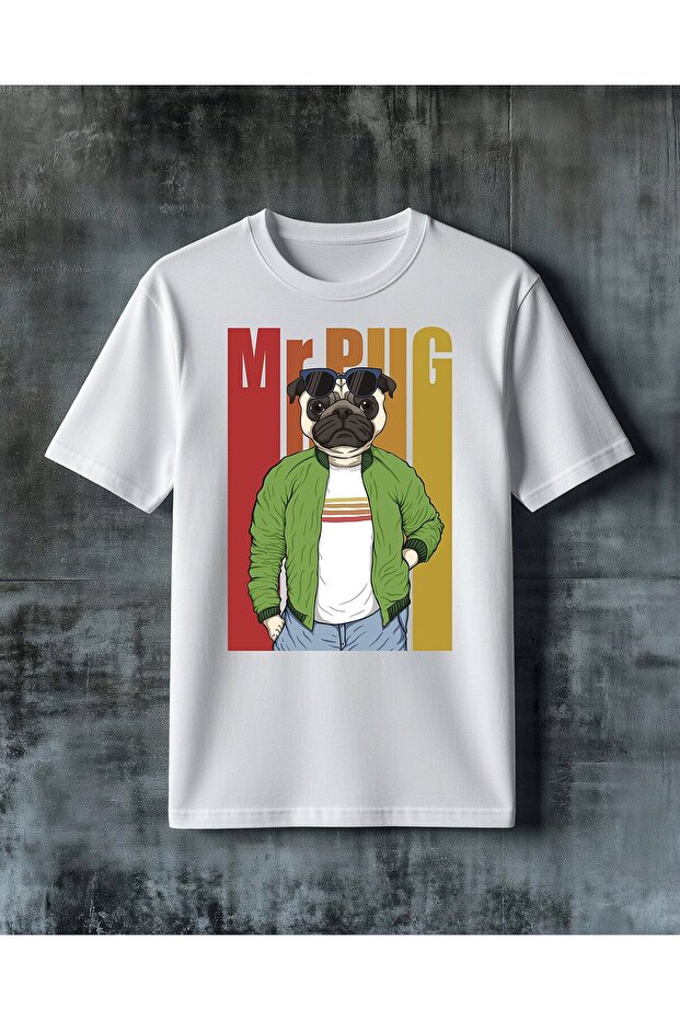 تي شيرت كبير الحجم مطبوع عليه mr pug gozluk kopek