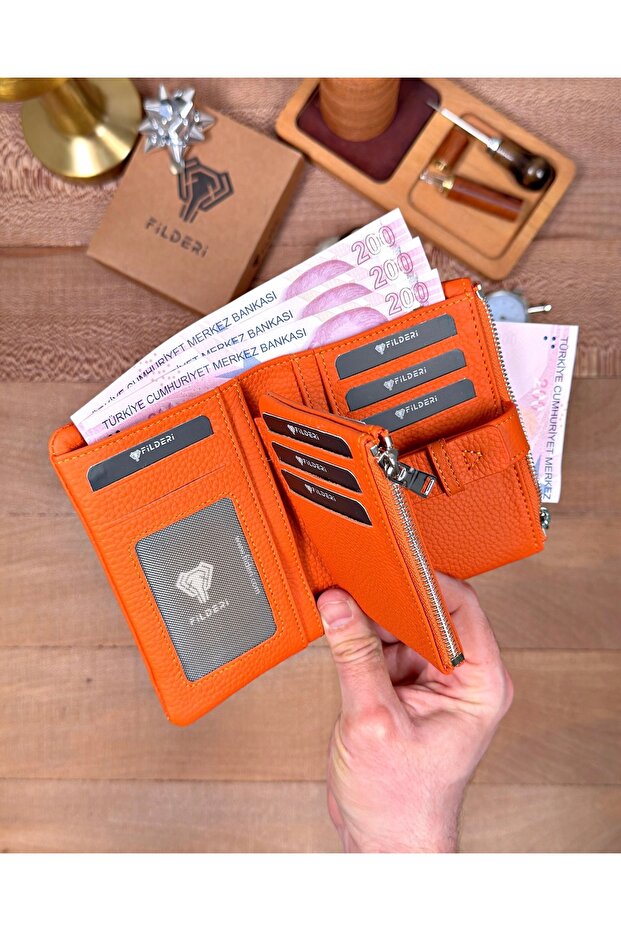 Genuine Leather Multi-Compartment Zippered Magnetic Women's Wallet 2149