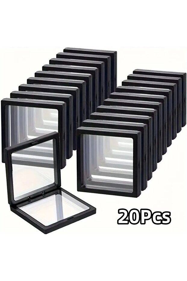 20Pcs set 20Pcs Clearview 3D Floating Display Cases Dustproof Acrylic Jewelry Storage Box with Elast