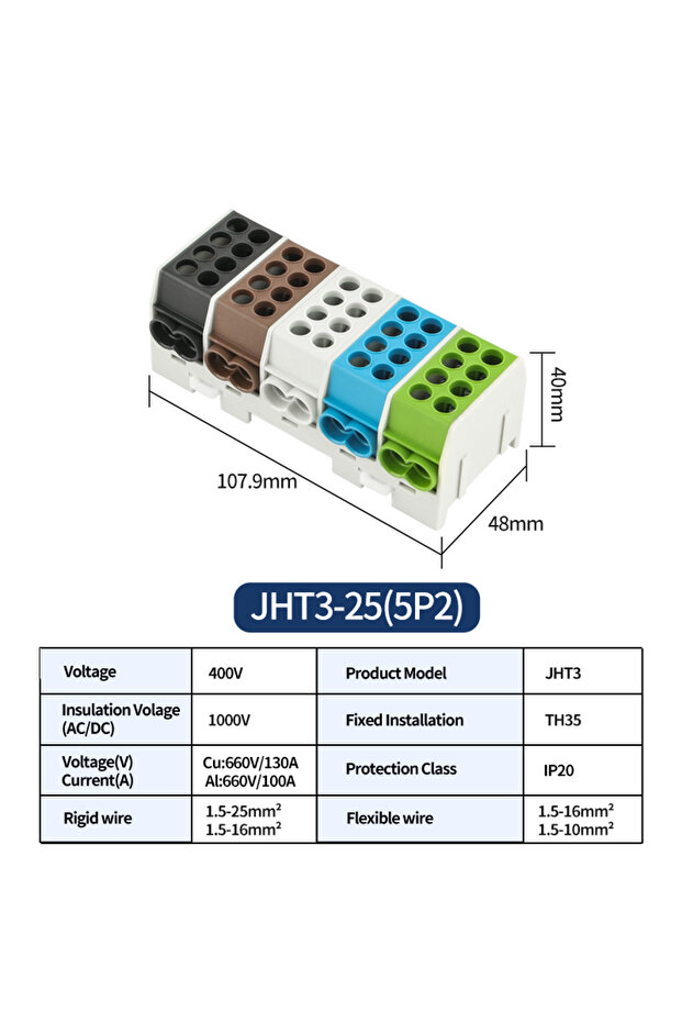 كتل توزيع الأسلاك على شكل خلية النحل JHT3-25-2-3L-N-PE، موصل أسلاك JHT3، قابل للتوصيل لمسافة 25 مترًا