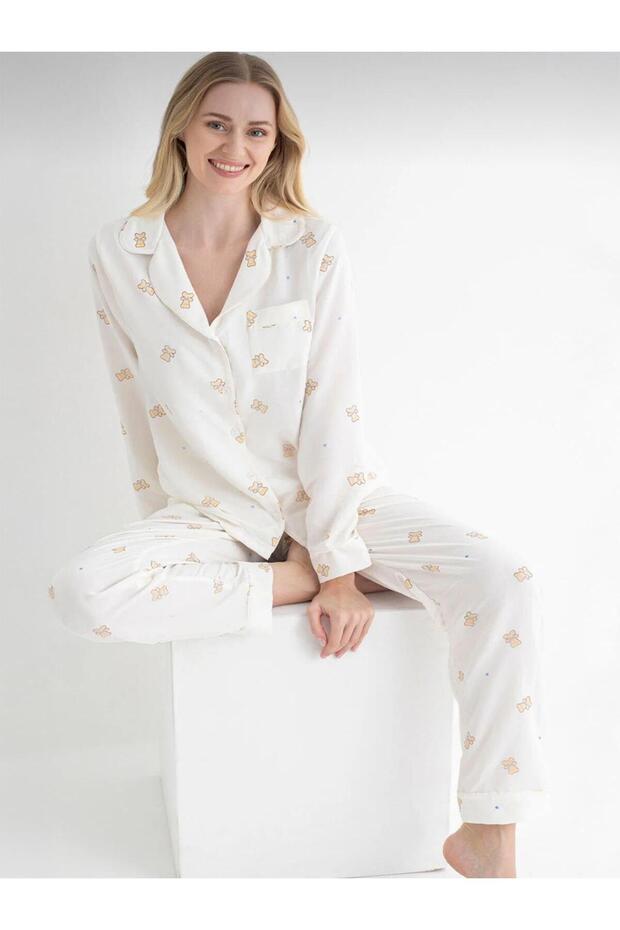 Women's Patterned S-Xl Pajama Set - Ecru