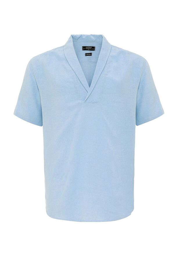 Relax Fit Shawl Collar Short Sleeve Men's Shirt