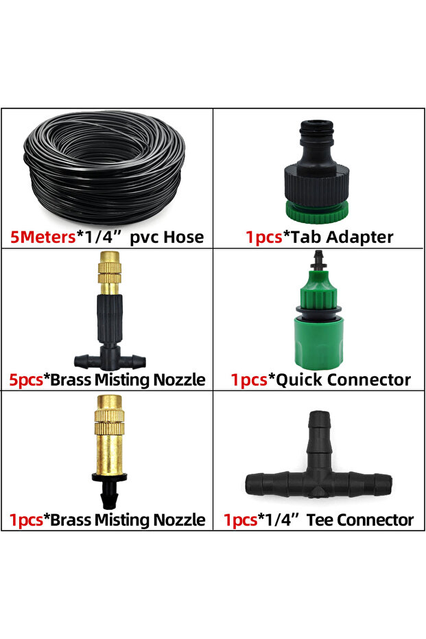 KIT001-5M 5M-30M Outdoor Misting Cooling System Garden Irrigation Watering 1/4'' Brass Atomizer Nozz
