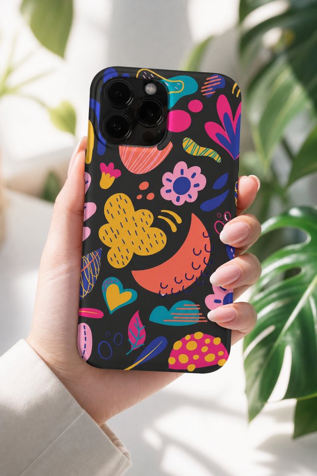 iPhone 15 Pro Max Compatible Launch Silicone Colorful Patterned Shock Absorbing Case Black