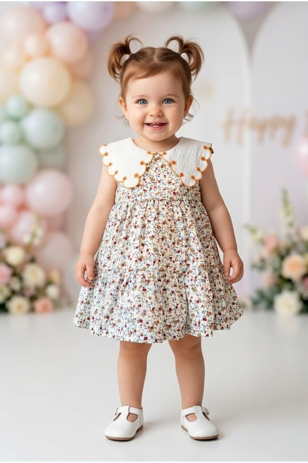 Baby Girl Birthday Party Wedding Dress Short Sleeve Sleeveless Floral Lined Collared