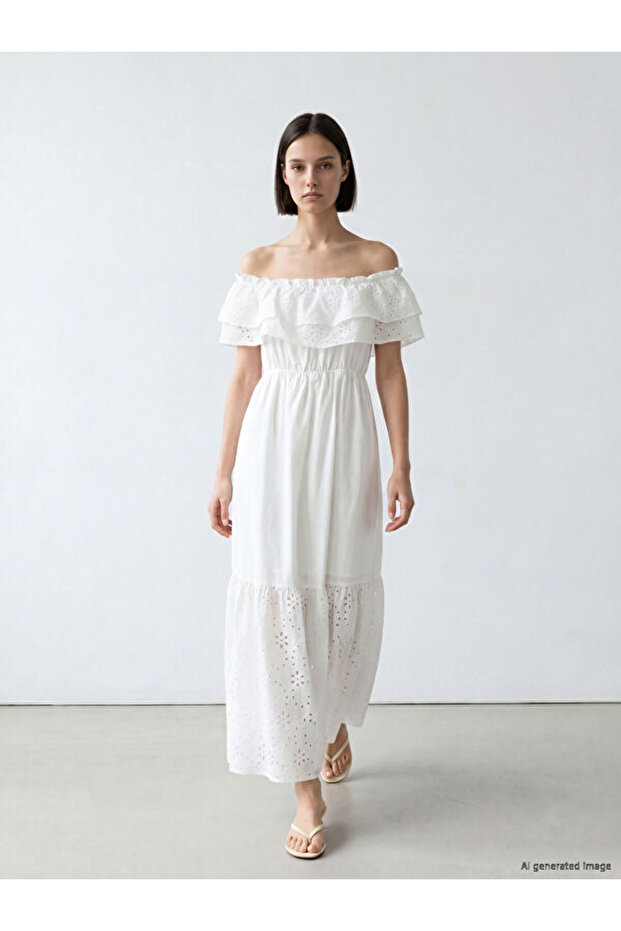 Kayık Yaka Brode Dress