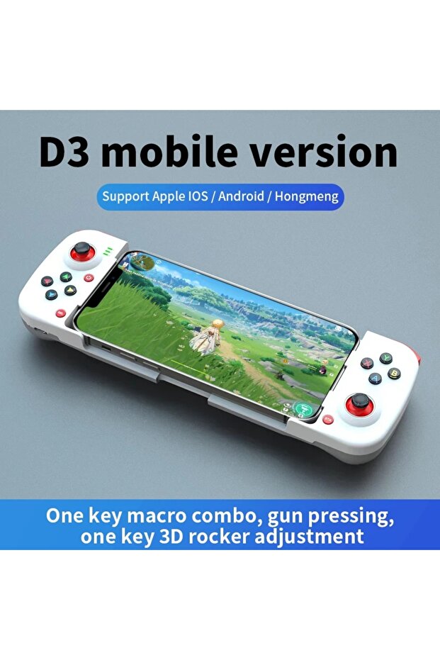 وحدة تحكم ألعاب لاسلكية بيضاء D3 بتقنية البلوتوث 5.0 قابلة للتمدد لنظامي iOS وأندرويد، عصا تحكم قابلة للسحب لجهاز سويتش