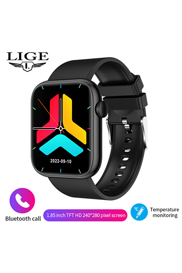 LIGE Bluetooth Call Watch Silica gel black LIGE New Women Smart Watch 1.85 Full Touch Bluetooth Call