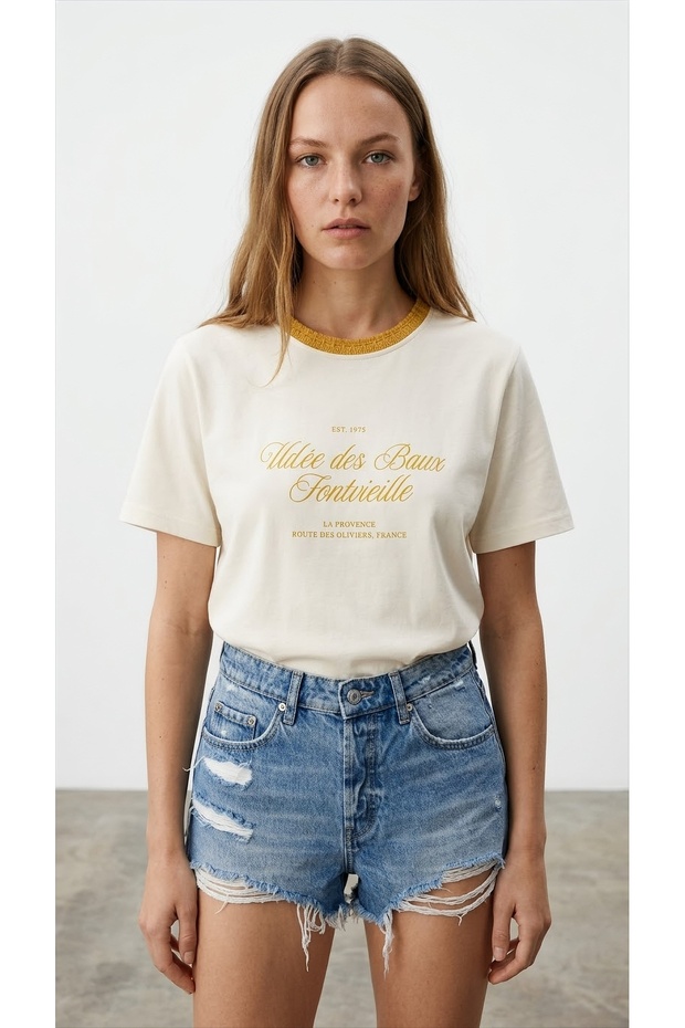 Women's T-Shirt Tsh01843 Ecru-Yellow