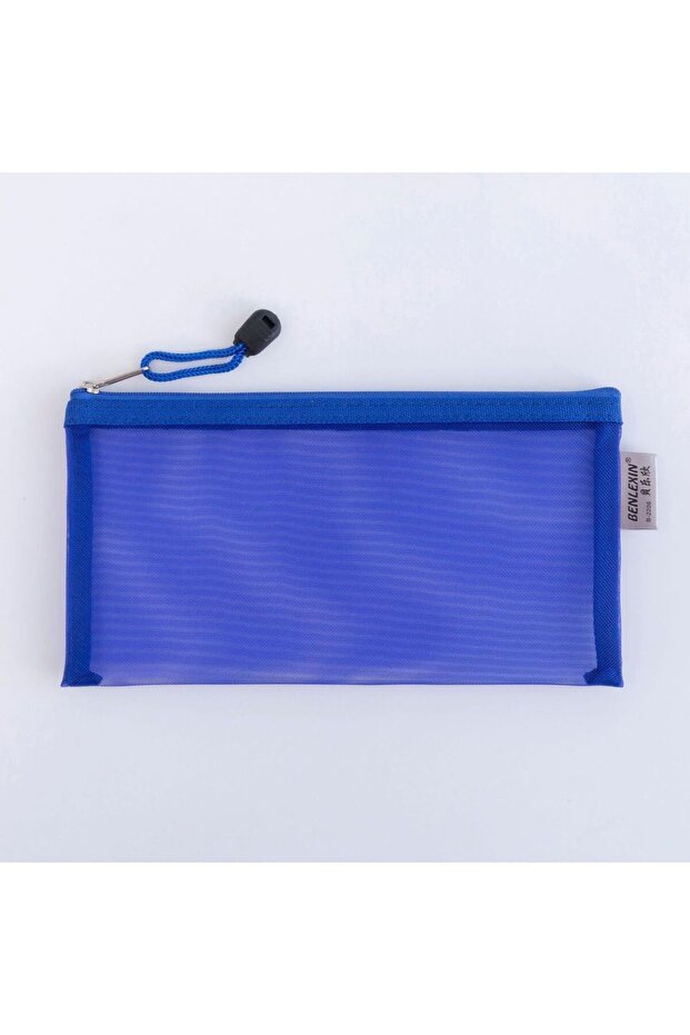 Blue Simple Transparent Zipper Pencil Case Mesh Cosmetic Storage Bag Clear Stationery Bag Nylon Make