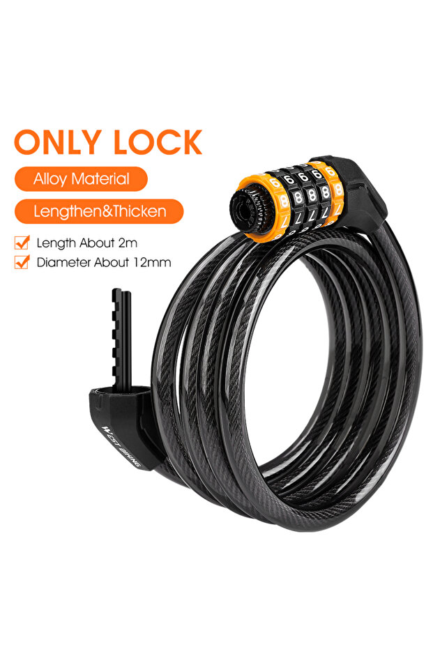 0705074 Cable WEST BIKING 2M Lengthen Bike Password Lock Anti Theft MTB Road Bicycle Cable Lock Elec